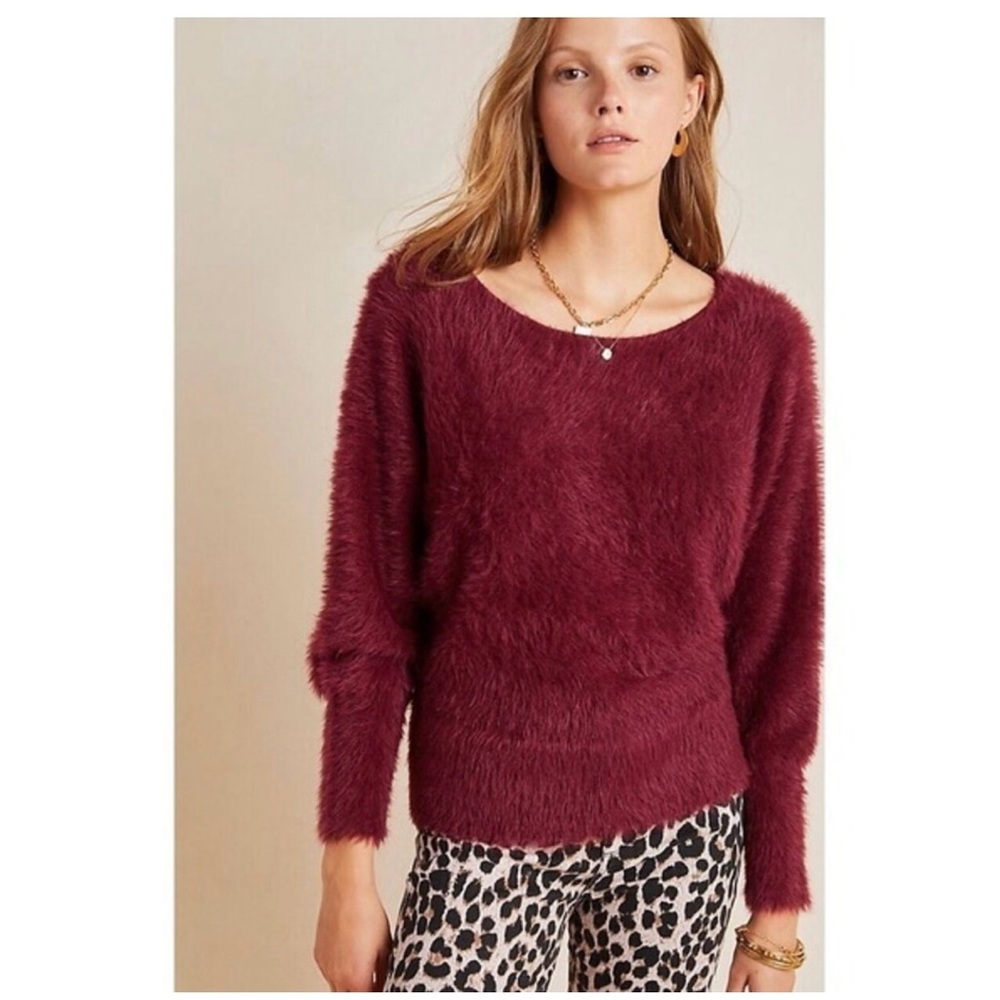 By Anthropologie Ember Eyelash sweater in wine size XS